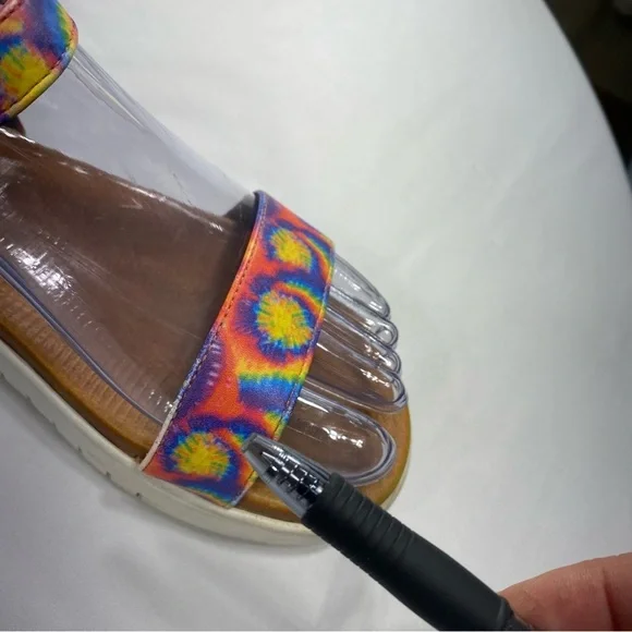 Wonder Nation Multi-Color Spiral Tie-Dye Ankle Strap Open Toe Platform Sandals - Picture 7 of 9